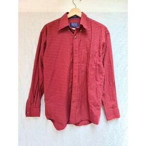Pendleton Button Down Shirt‎ Mens Red Micro-Grid Check Long Sleeve Cotton S